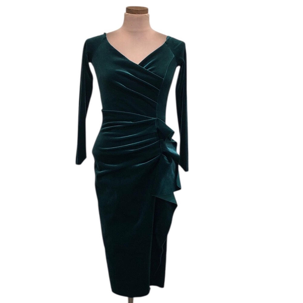 Chiara Boni La Petite Robe Silveria Dress Size US 2 IT 38 Green Velvet